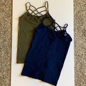 Suzette stretchy strappy tanks. Navy & Olive green. OS